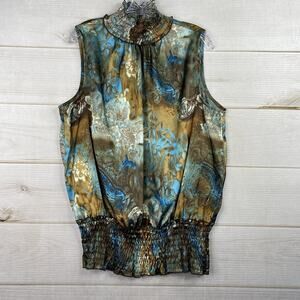 Vintage Sere Nade Top L Watercolor Floral Artsy Smocked Satin Y2K Fairy Goth